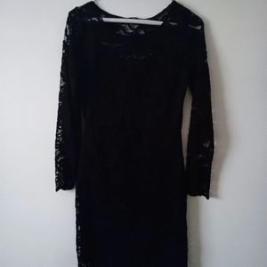Women's black midi floral lace long sleeve dress size M